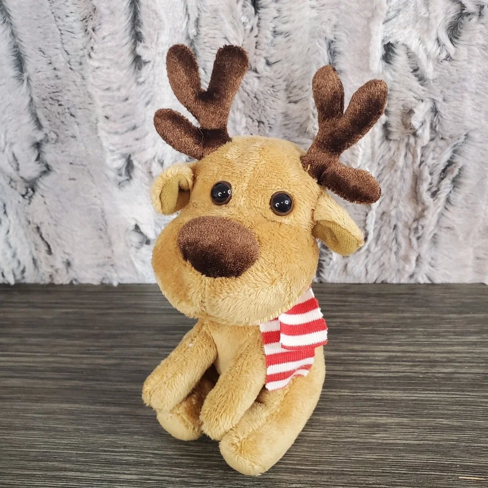 CHOSUN Bobblehead Plush Brown Reindeer With Red Striped Scarf 6